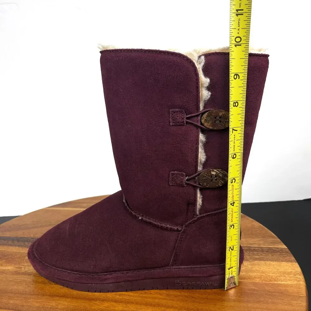 BEARPAW Lori Youth Girls Suede Pull On Boots US Size 5 Berry Purple Boot Snow